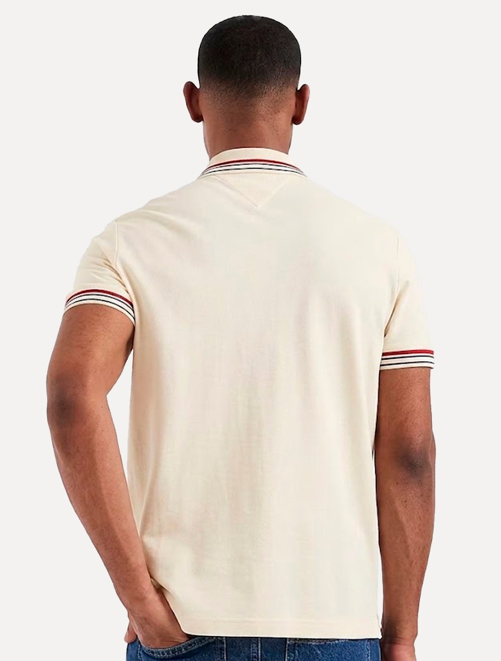 Polo Tommy Hilfiger Masculina Regular Stripe Collar Cuff Detail Off White
