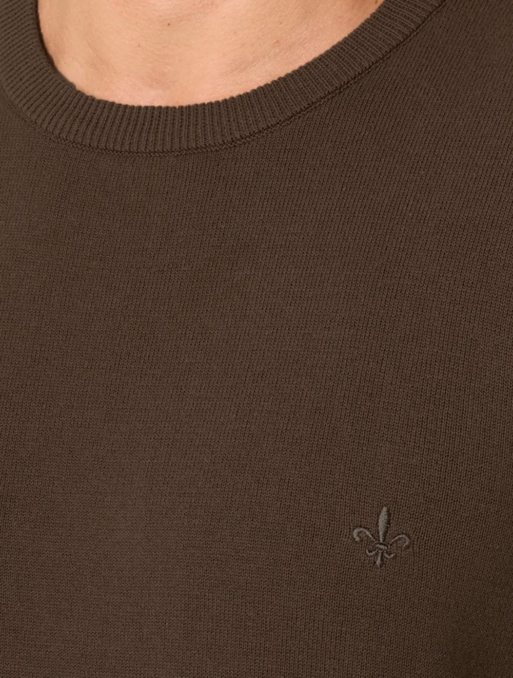 Suéter Dudalina Masculino Tricot Crewneck Basico Marrom Escuro