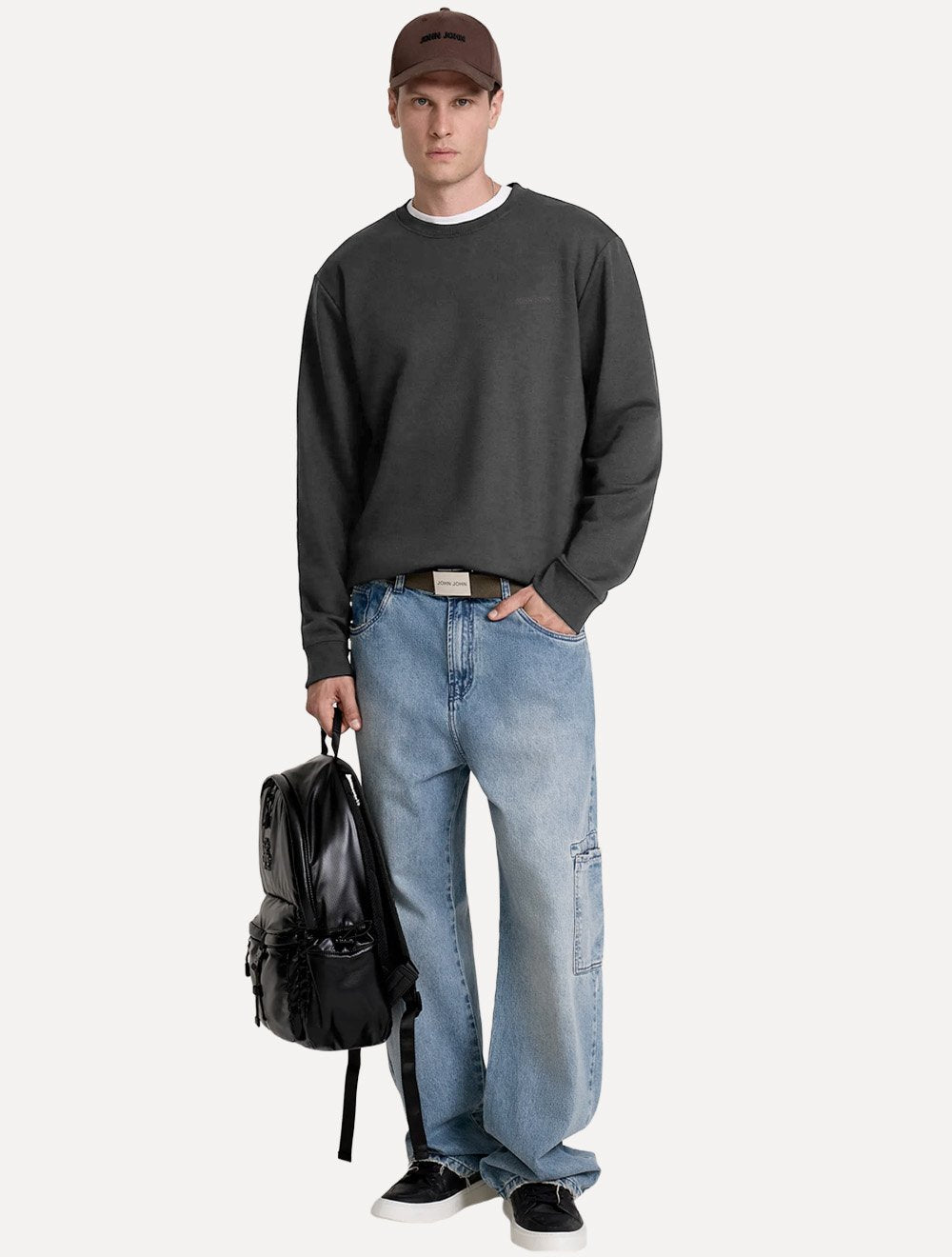 Moletom John John Masculino Crewneck Simple Cinza Médio