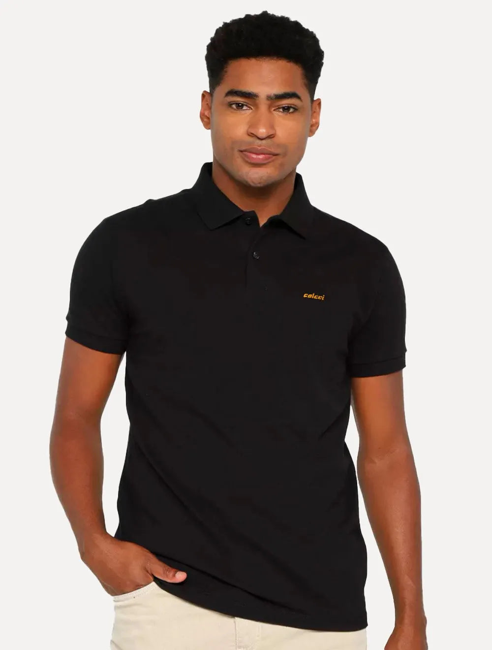 Polo Colcci Masculina Piquet Orange Logo Preta