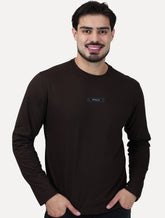 Camiseta Calvin Klein Jeans Masculina Manga Longa Logo Leather Center Marrom