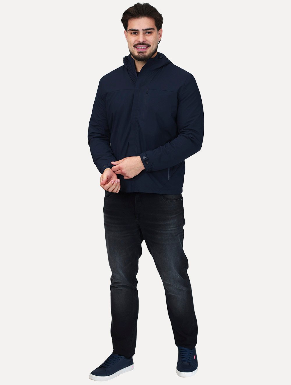 Jaqueta Dixen Masculina Corta-Vento Nylon Pocket Zip Azul Marinho