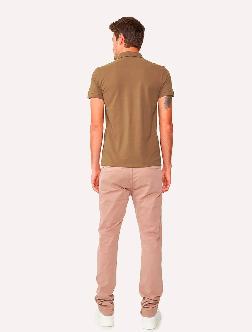 Polo King & Joe Masculina Piquet Slim Logo Marrom Ocre