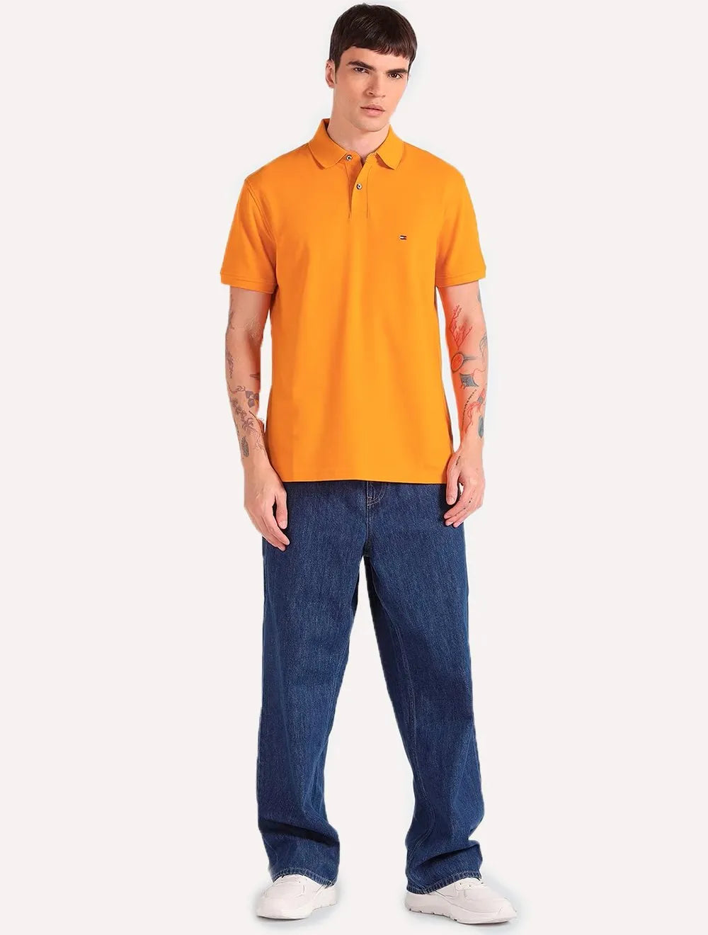 Polo Tommy Hilfiger Masculina Regular Piquet 1985 Laranja Ocre