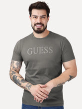 Camiseta Guess Masculina Silk Logo Simple Grafite