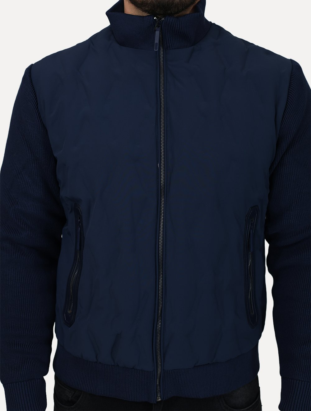Jaqueta Dixen Masculina Nylon Manga Ribana Pocket Zip Azul Marinho