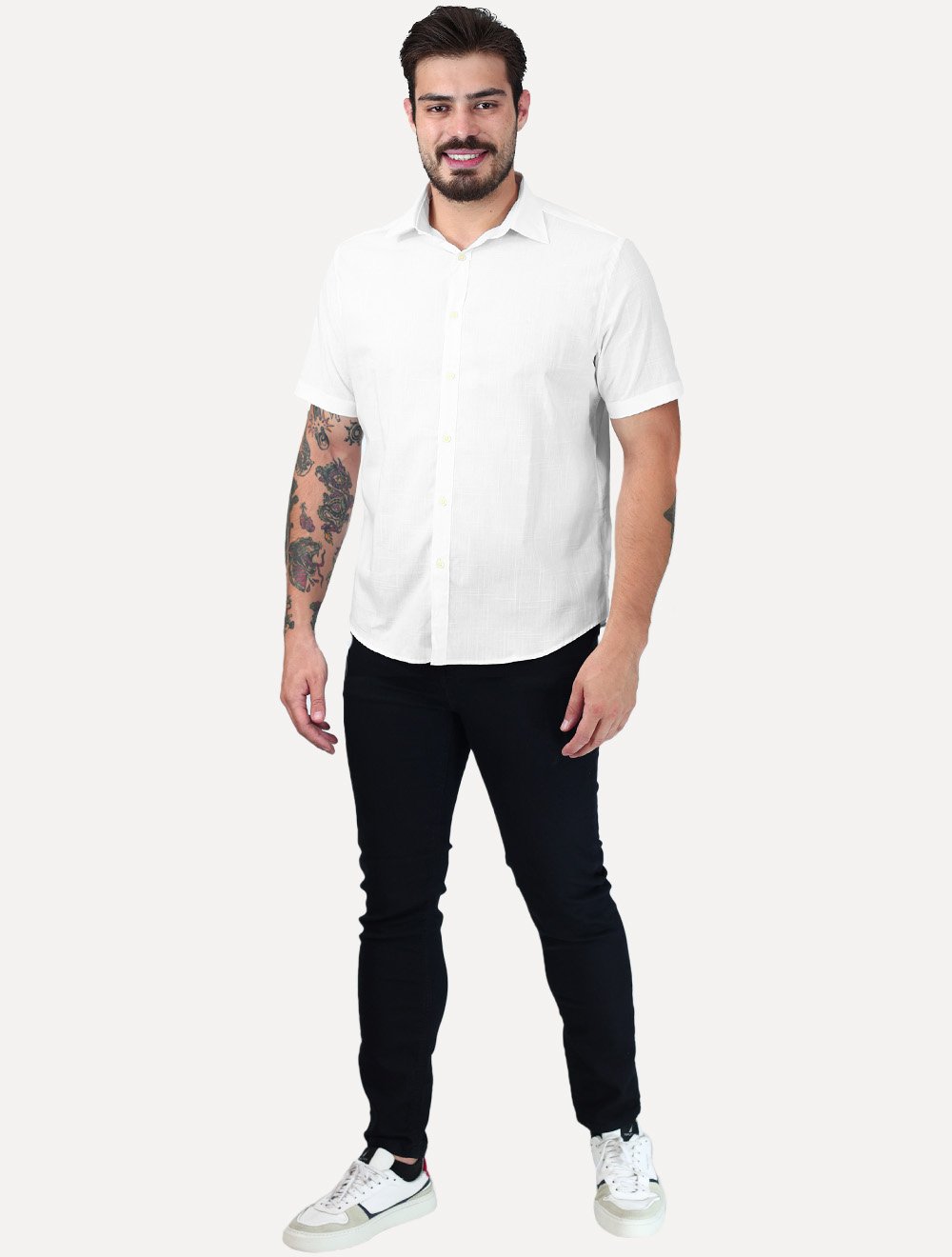 Camisa Aramis Masculina Slim Manga Curta Flame Bosco Branco