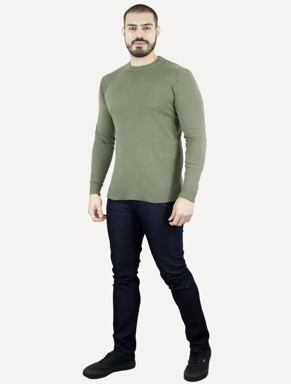 Suéter Dixen Masculino Crewneck Tricot Liso Verde