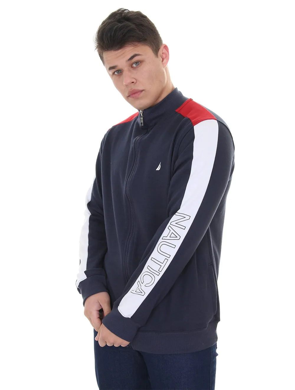 Moletom Nautica Masculino Full-Zip Logo Sleeve Azul Marinho