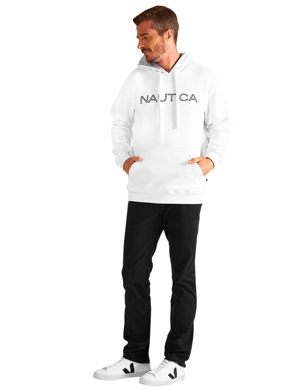 Moletom Nautica Masculino Hoodie Outline Logo Branco