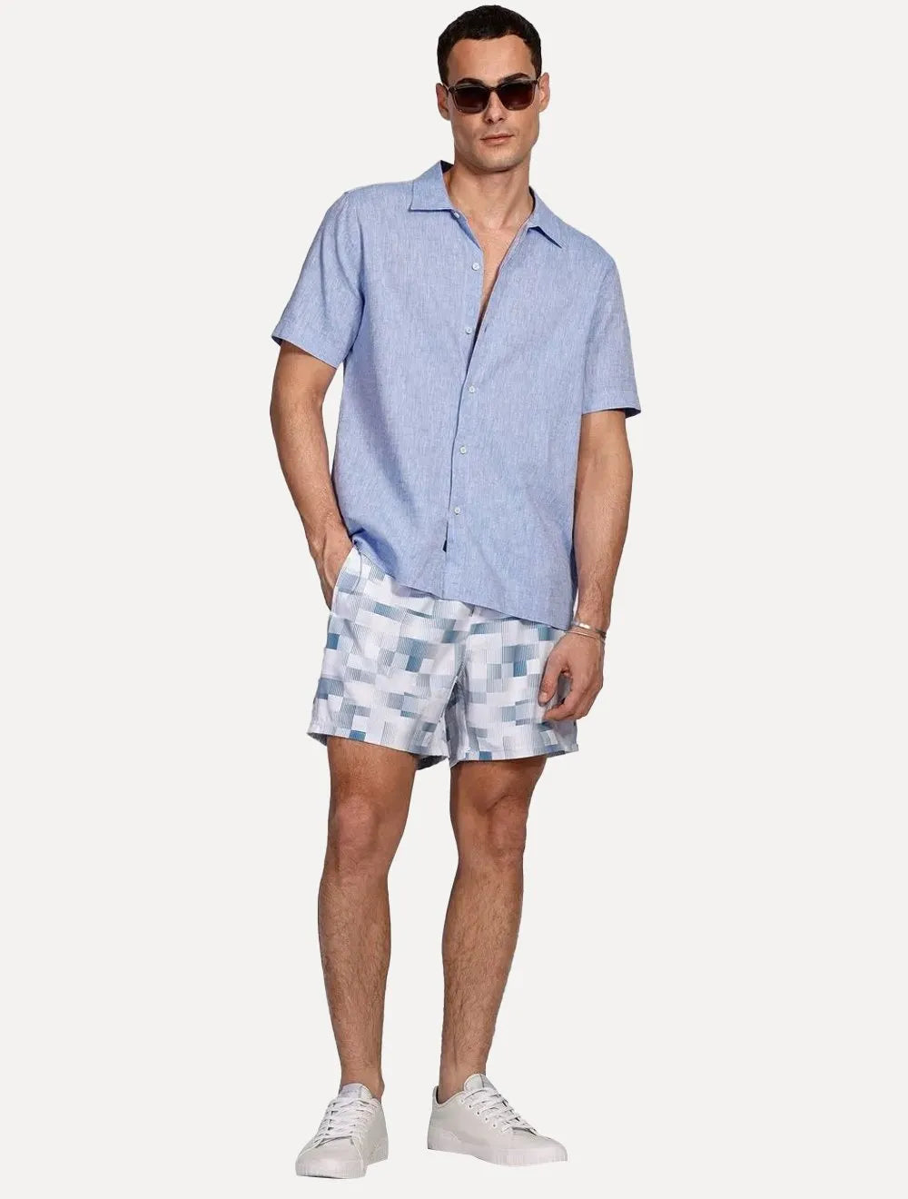 Short Aramis Masculino D'Água Elastico Pixel Azul Claro