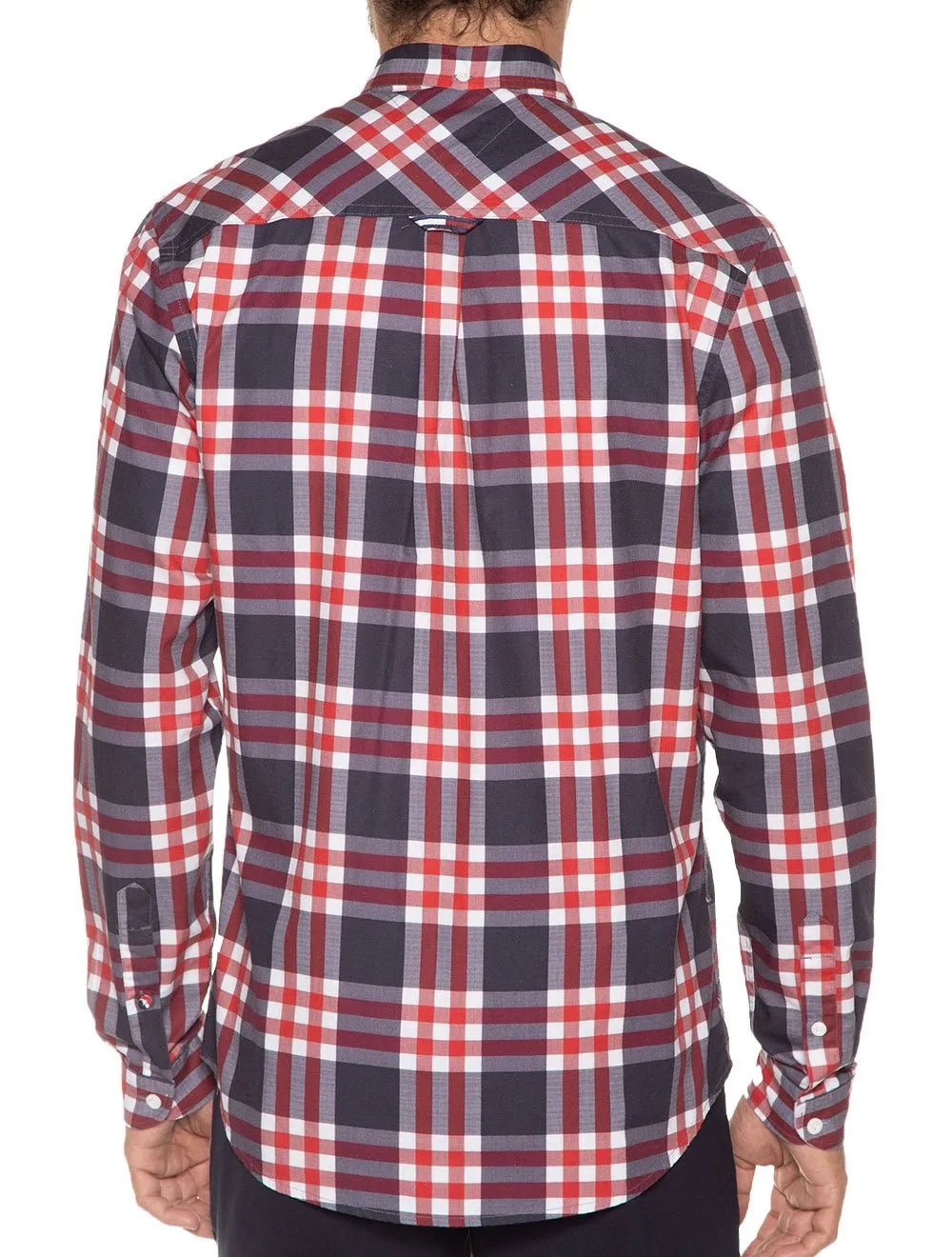 Camisa Tommy Jeans Masculina Regular Essential Poplin Check Vermelho Marinho