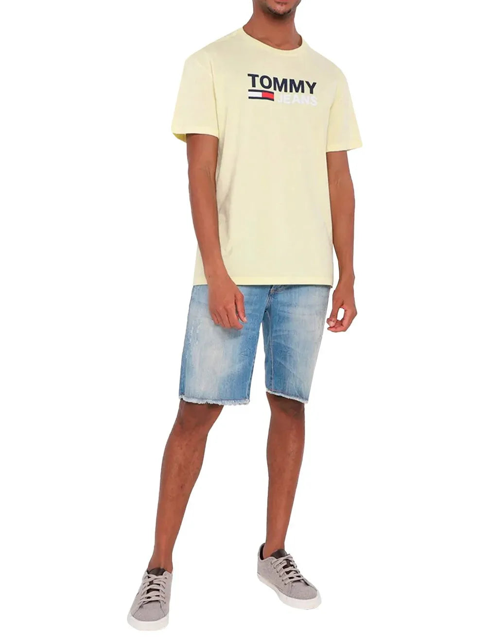 Camiseta Tommy Jeans Masculina Corp Logo Amarelo Claro