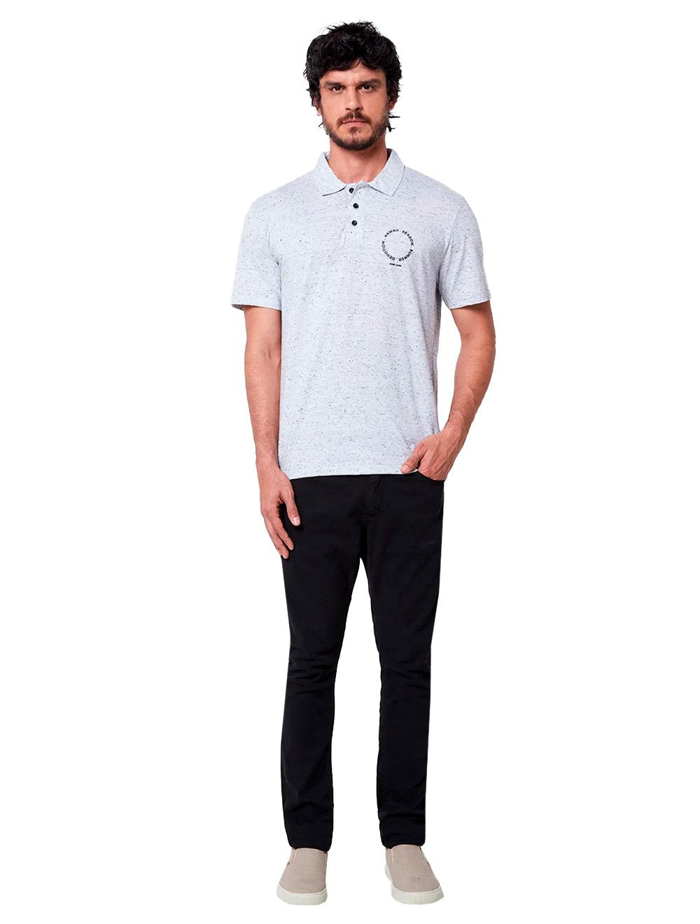 Polo John John Masculina Regular Fit Malha Points Cinza Claro Mescla