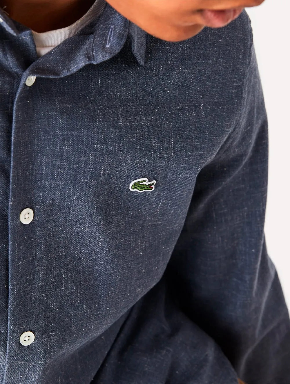 Camisa Lacoste Masculina Slim Fit Cotton Chambray Azul Escuro Mescla