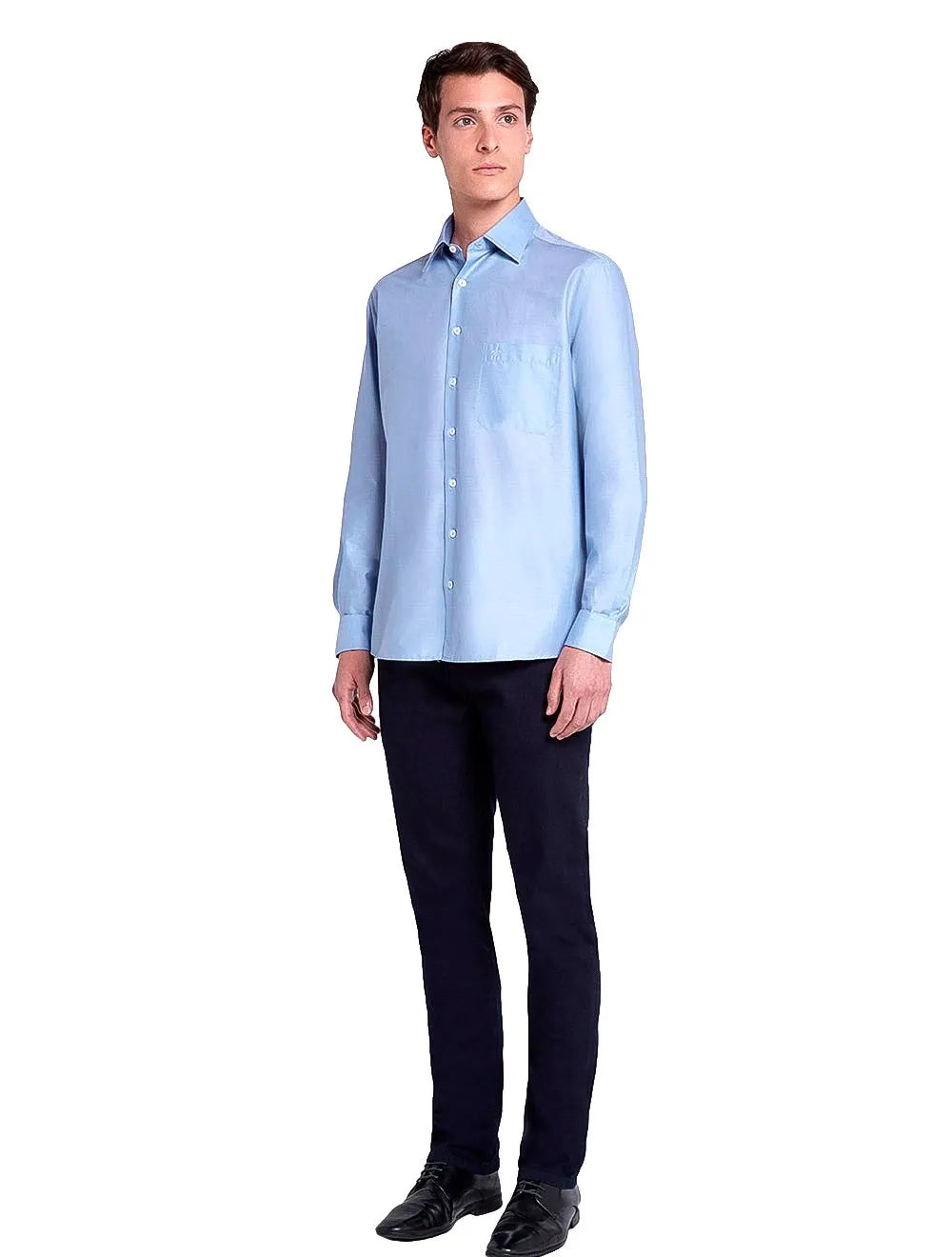 Camisa Dudalina Masculina Comfort Tricoline Lisa Azul