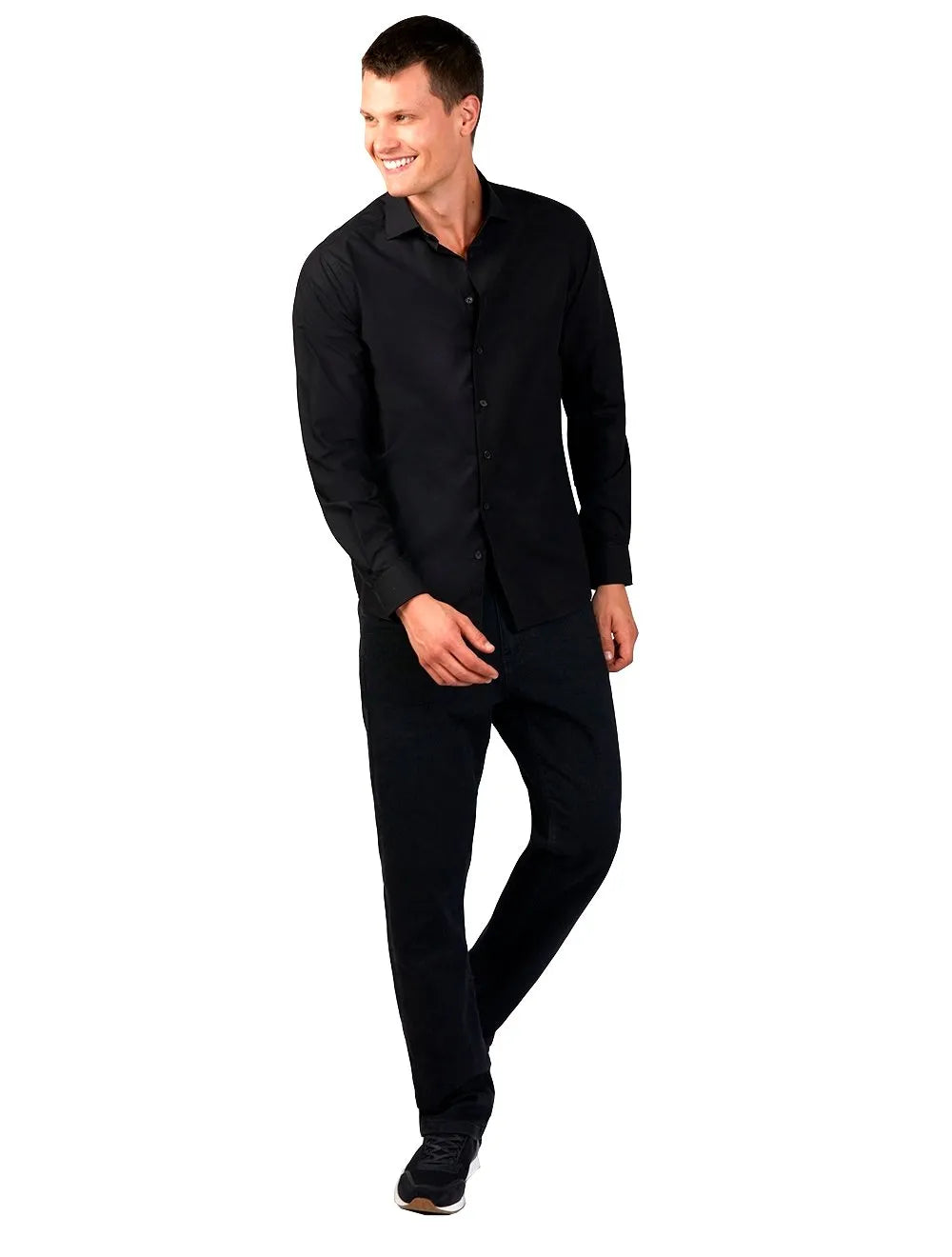 Camisa Dudalina Masculina Slim Tricoline Lisa Stretch Preta