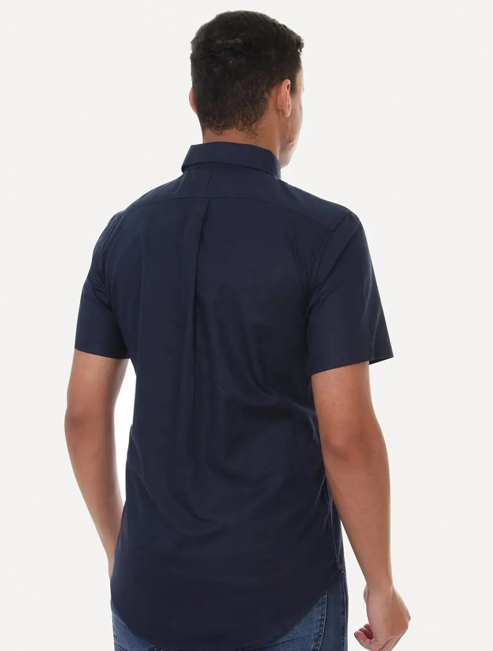 Camisa Ralph Lauren Masculina Manga Curta Custom Fit Oxford Azul Marinho