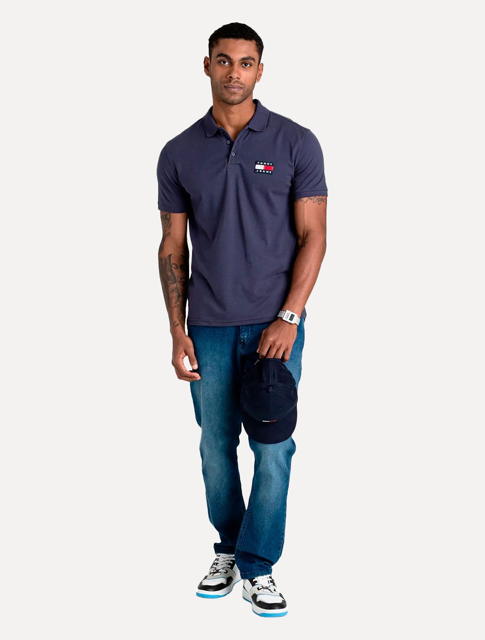 Polo Tommy Jeans Masculina Regular Classic Flag Badge Azul Marinho