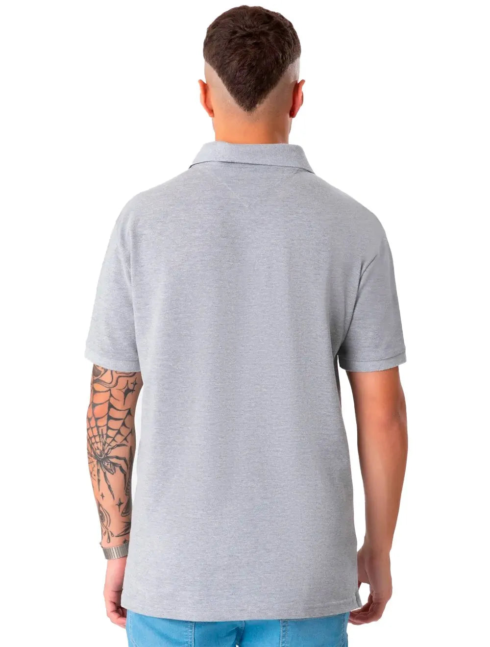 Polo Tommy Jeans Masculina Regular Original Fine Piquet Cinza Mescla