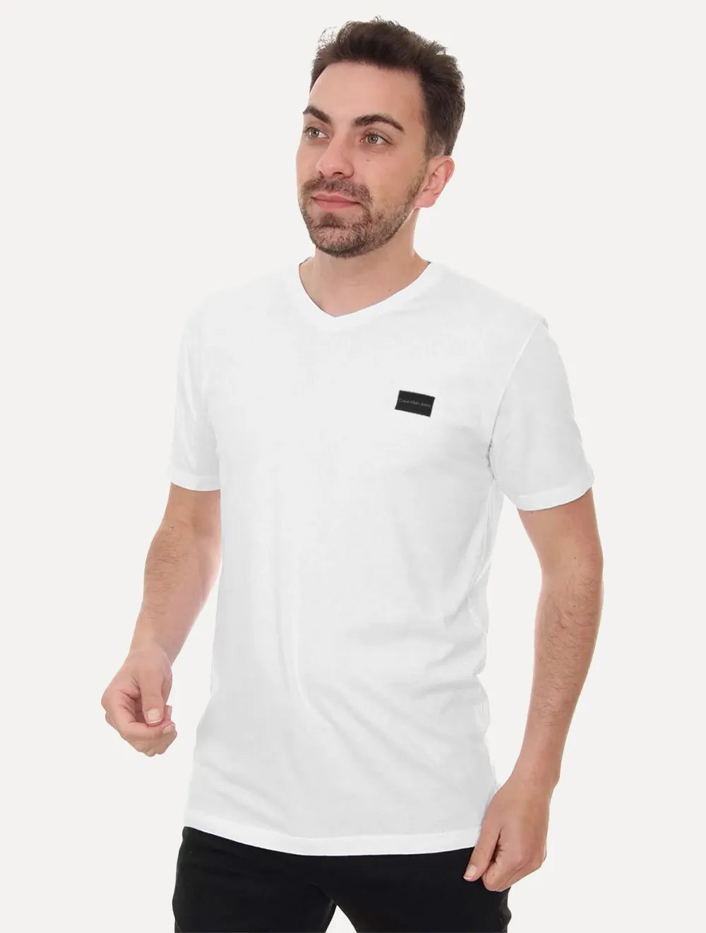 Camiseta Calvin Klein Jeans Masculina Gola V Dark Square Branca