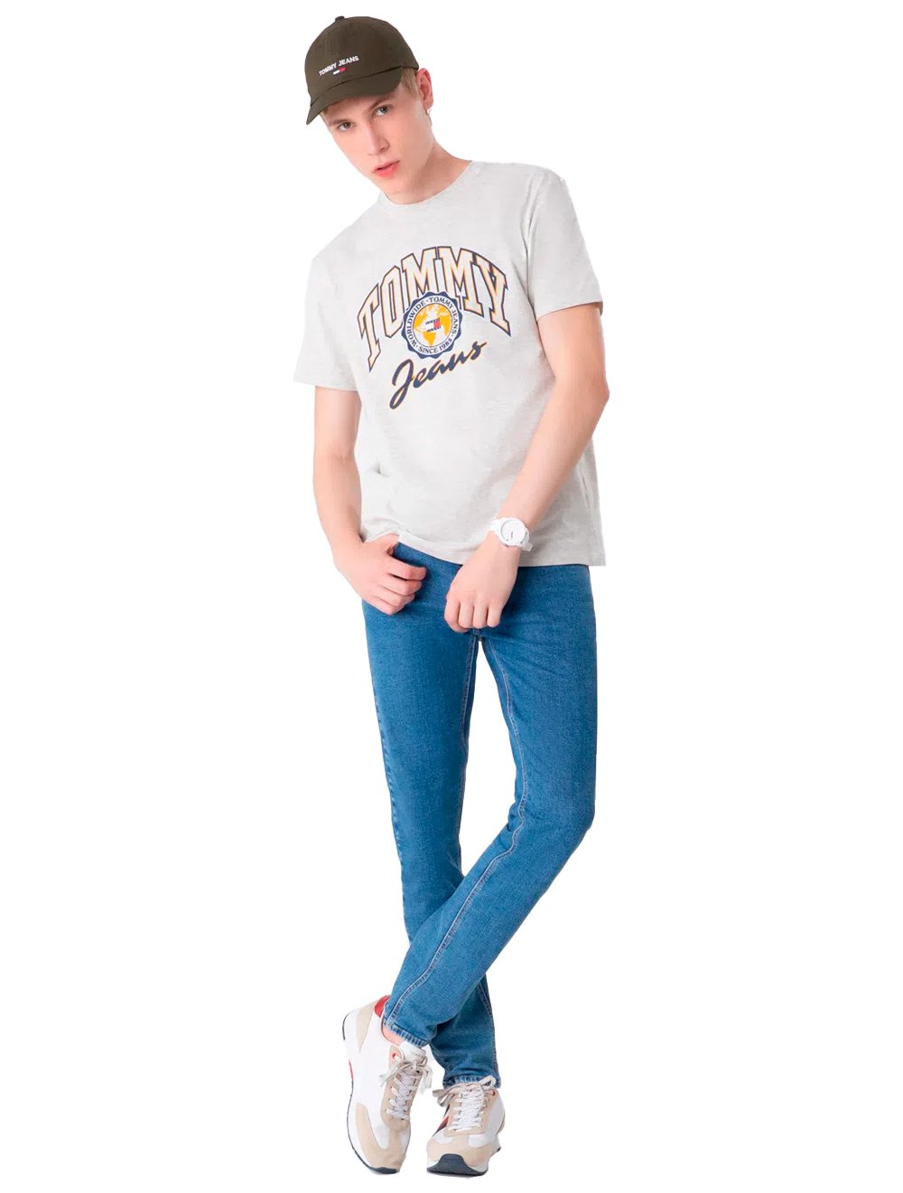Camiseta Tommy Jeans Masculina Bold College Graphic Cinza Mescla