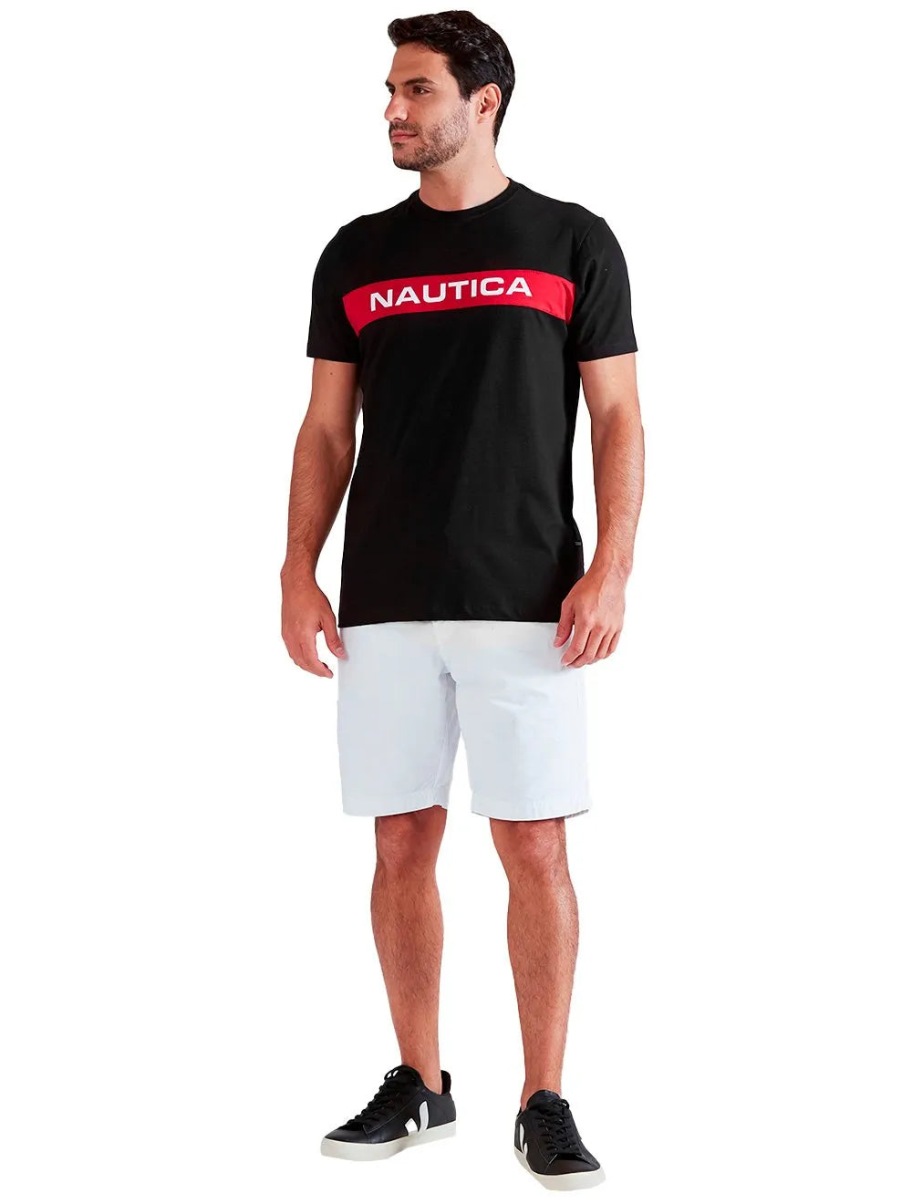Camiseta Nautica Masculina Silk Logo Red Block Preta