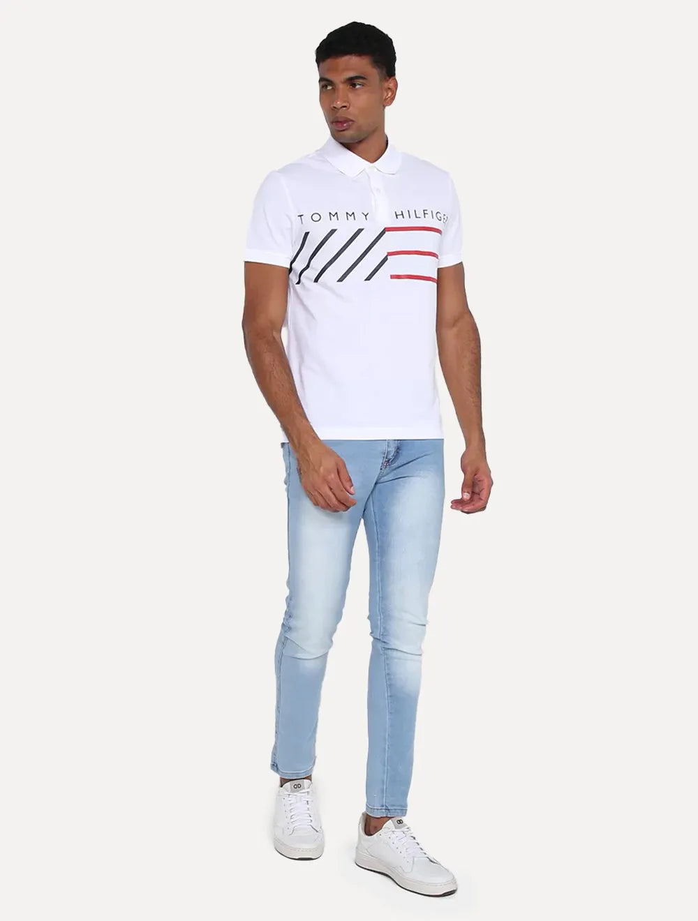 Polo Tommy Hilfiger Masculina Regular Piquet Brand Love Print Branca