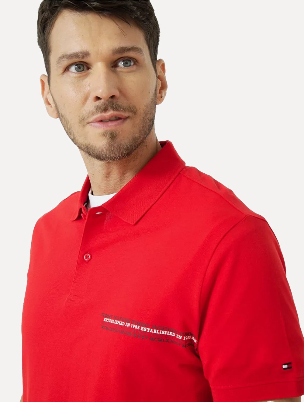 Polo Tommy Hilfiger Masculina Piquet Small Chest Stripe Vermelho Escarlate