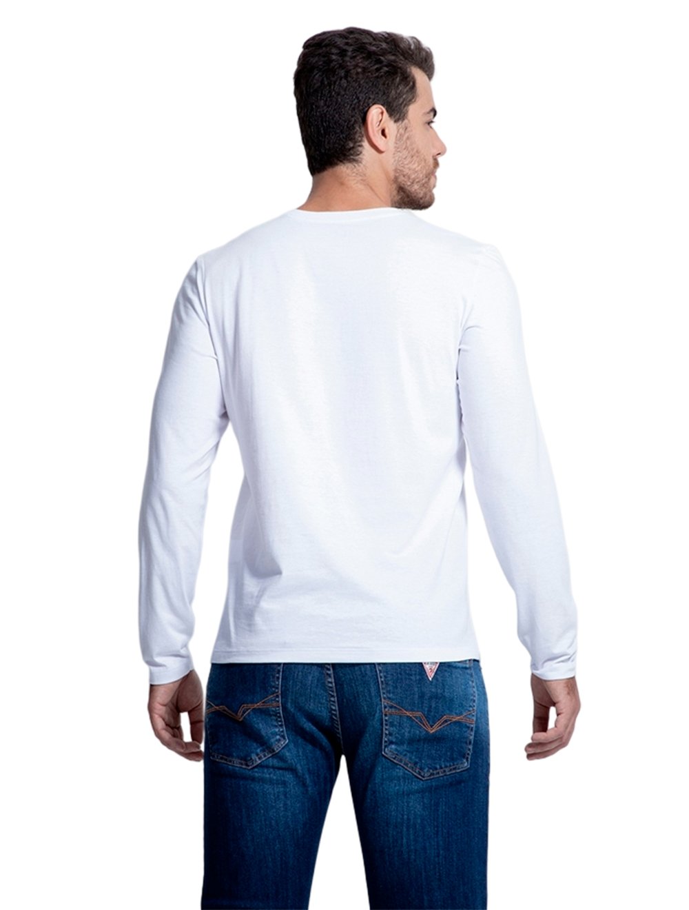 Camiseta Guess Masculina Manga Longa Logo Print Branca