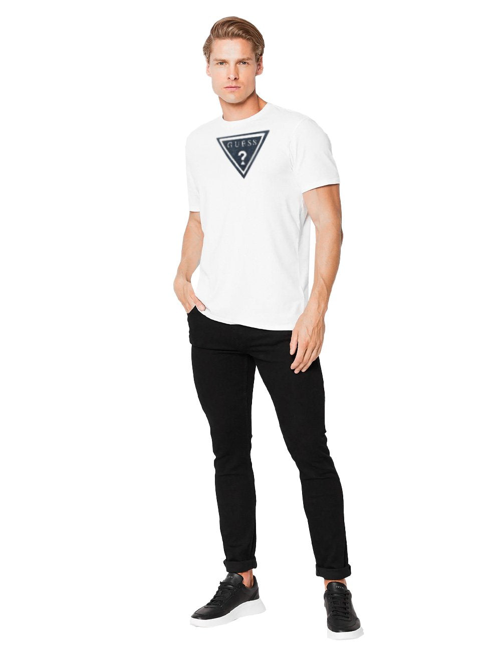 Camiseta Guess Masculina Full Navy Logo Print Branca