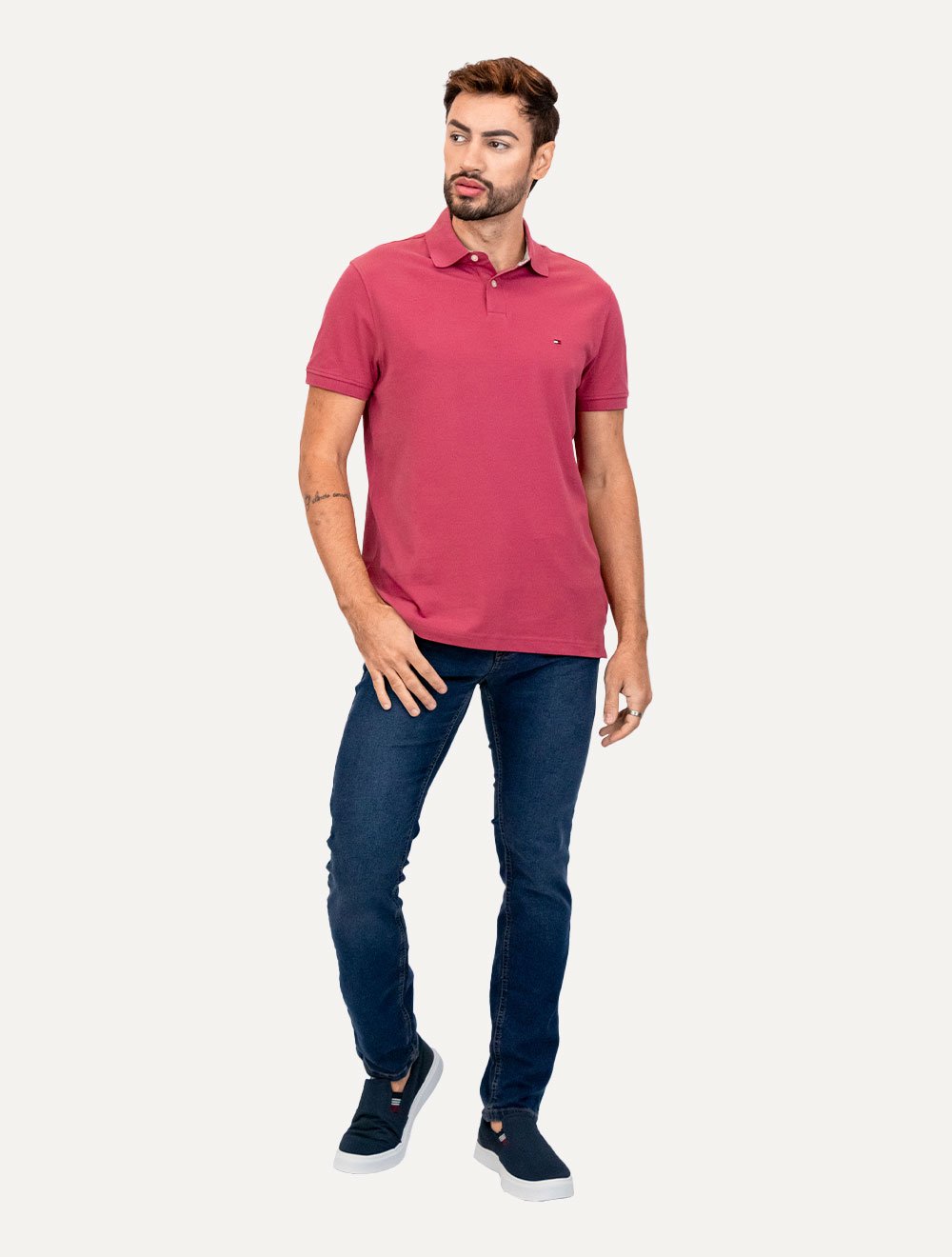 Polo Tommy Hilfiger Masculina Regular Piquet 1985 Rosa Escuro