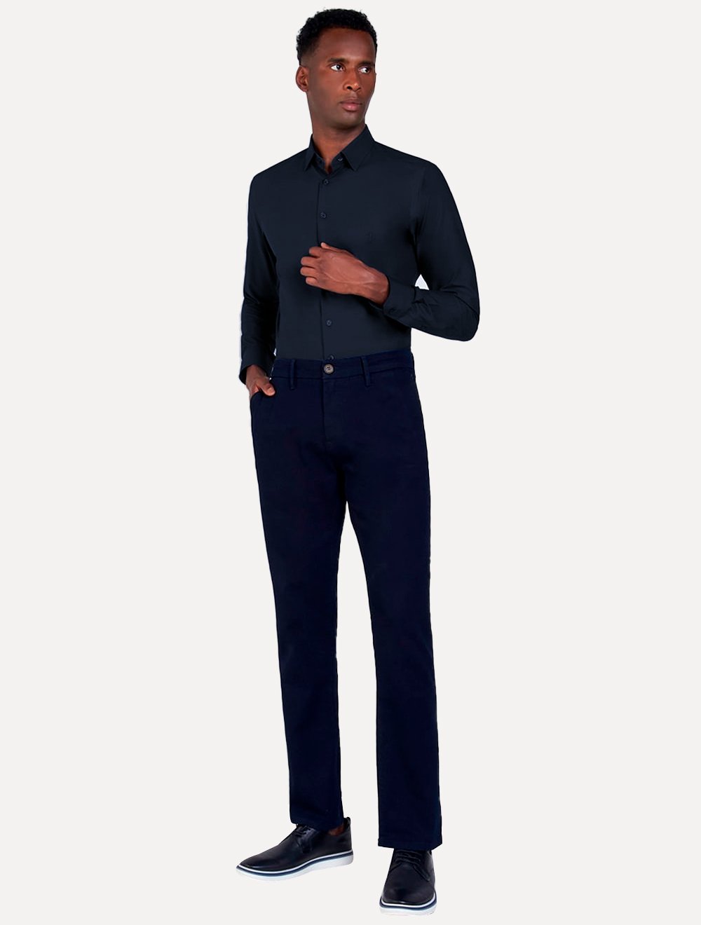 Camisa Dudalina Masculina Milano Tricoline Lisa Azul Marinho