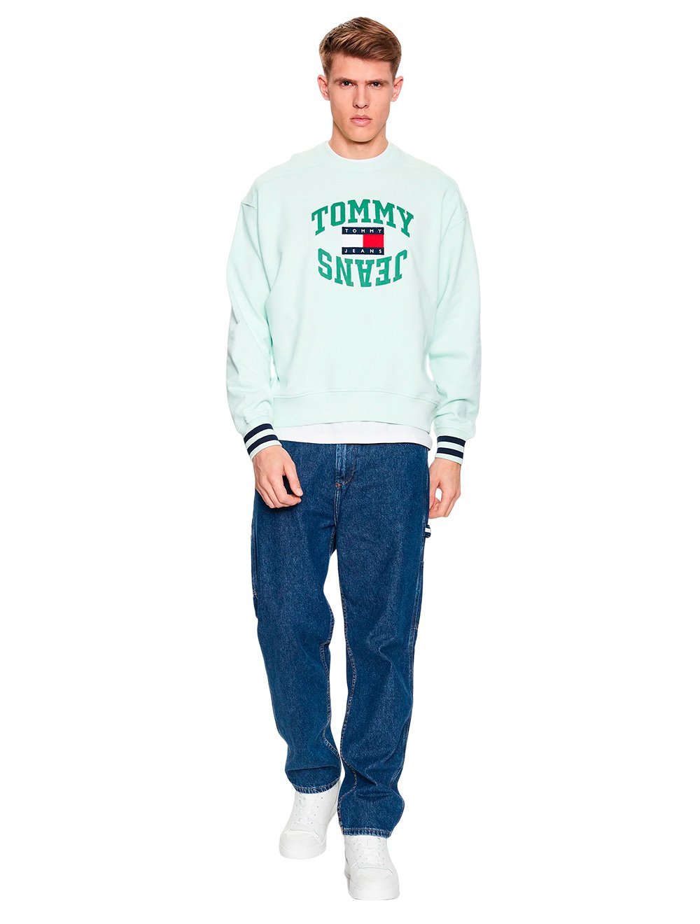 Moletom Tommy Jeans Masculino Crewneck Boxy Arched Logo Verde Claro