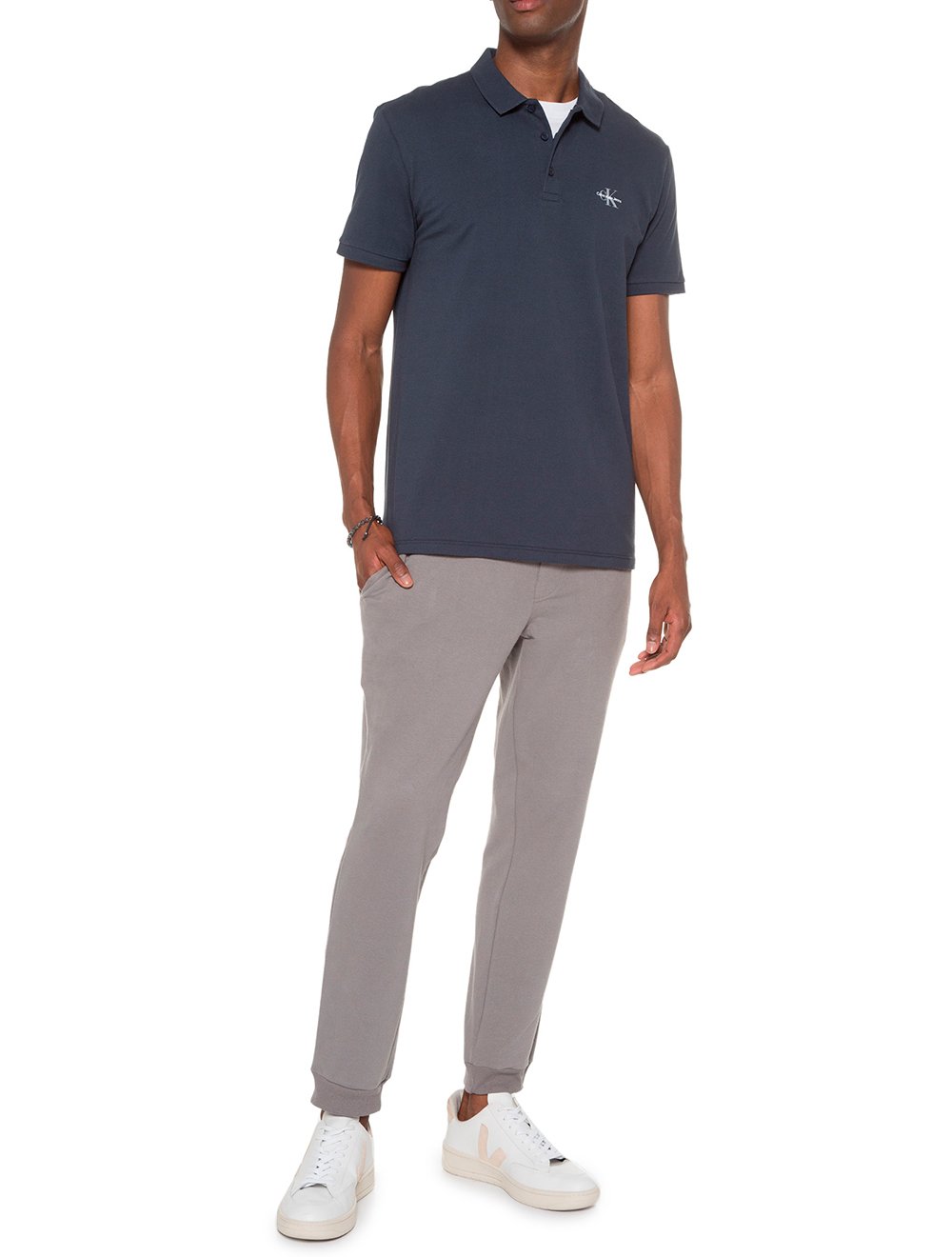 Polo Calvin Klein Jeans Masculina Piquet Regular Re Issue Azul Marinho