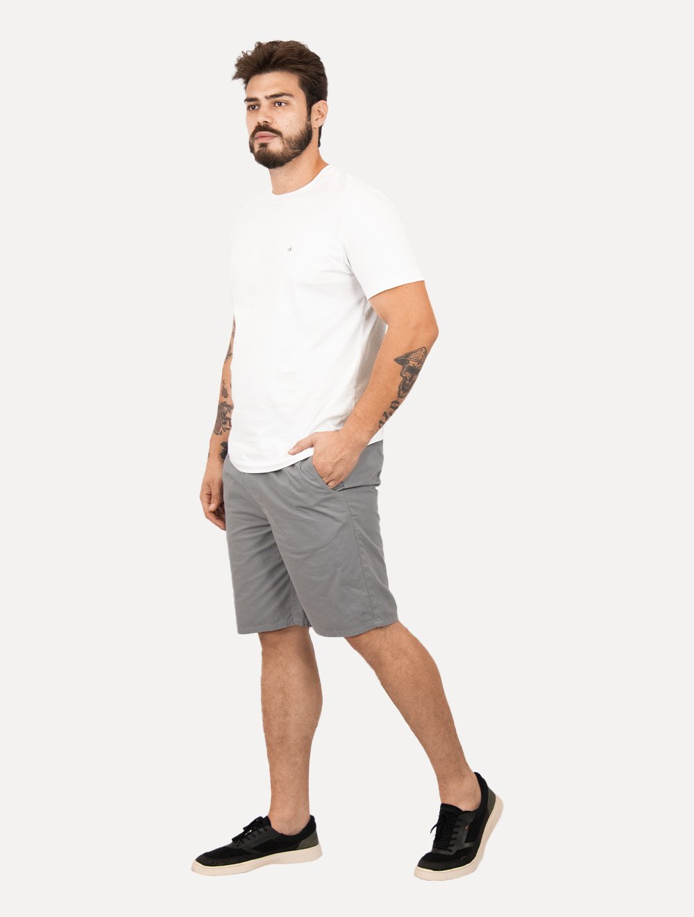 Bermuda Dudalina Masculina Sarja Elástico Algodão Cinza
