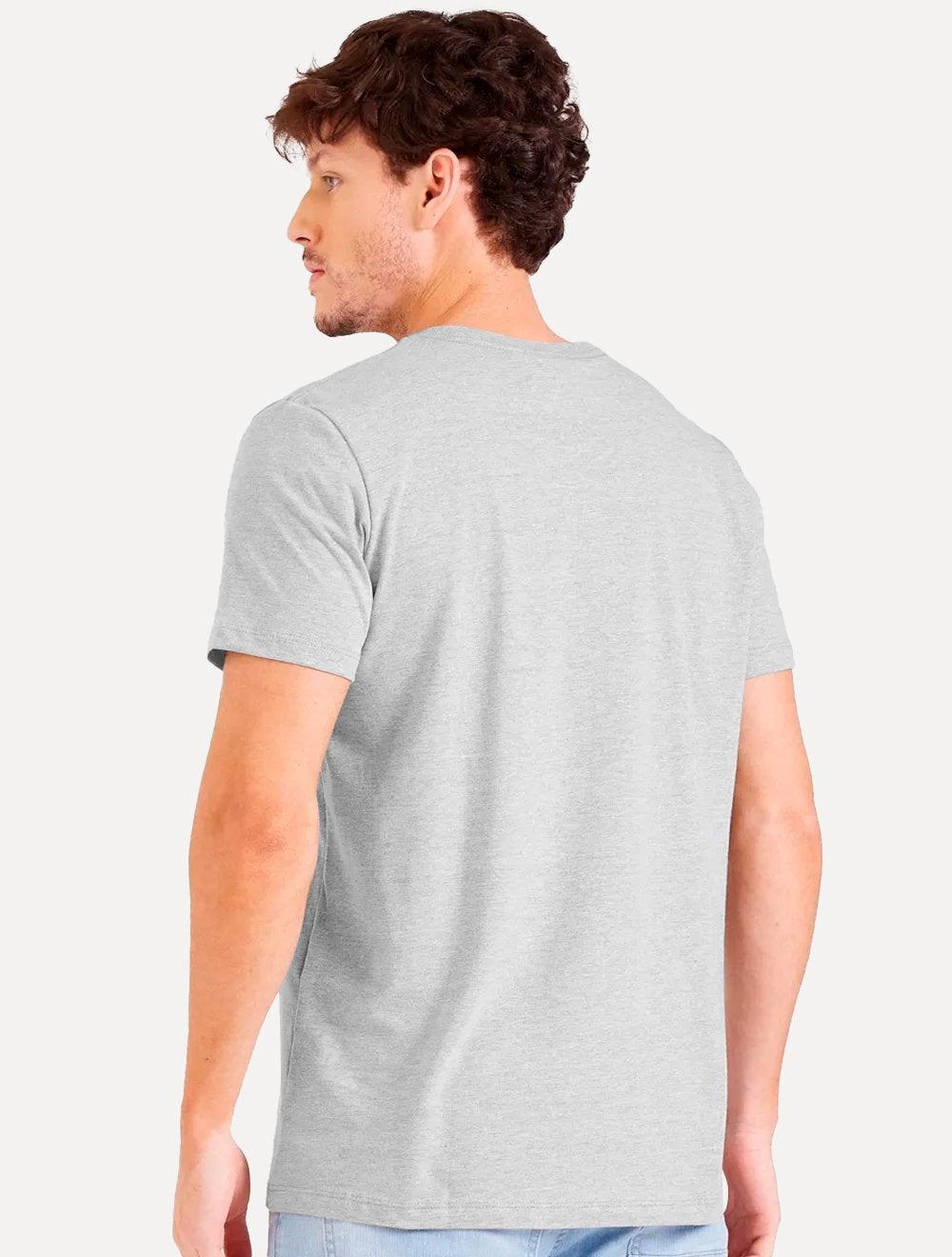 Camiseta Colcci Masculina V-Neck Logo Minimalista Cinza Mescla
