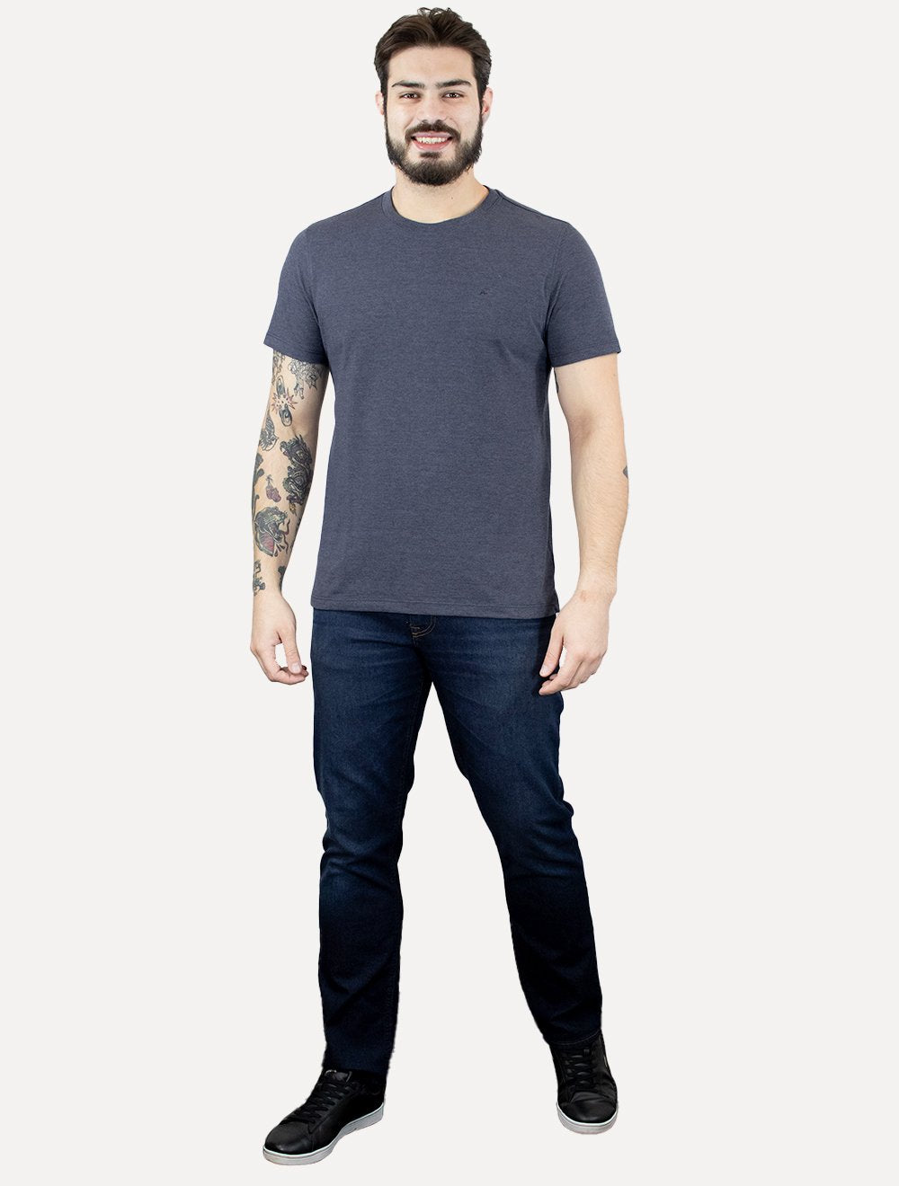 Camiseta Aramis Masculina Regular Piquet Bordado Marinho Mescla