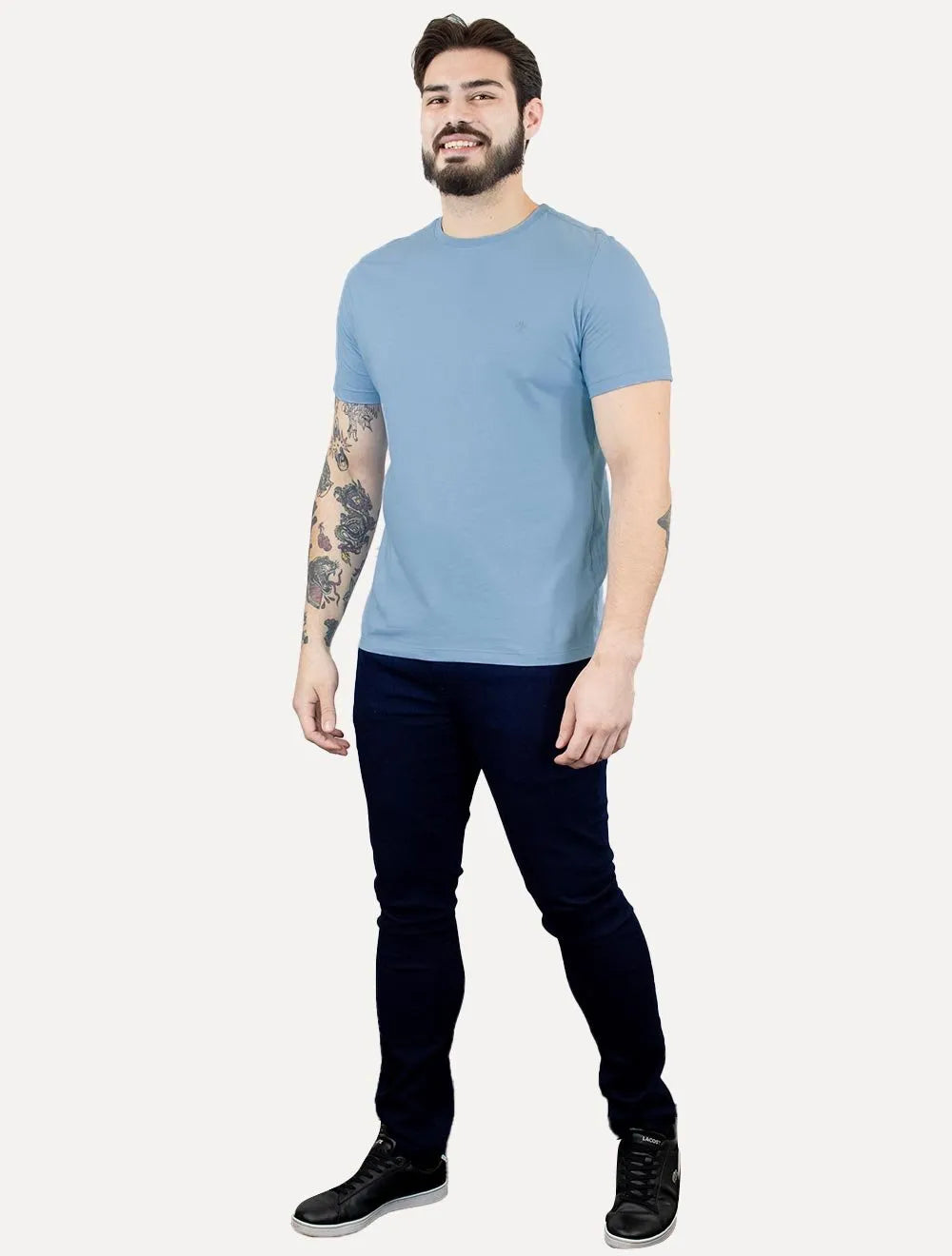 Camiseta Dudalina Masculina Essentials Modal Logo Azul Claro
