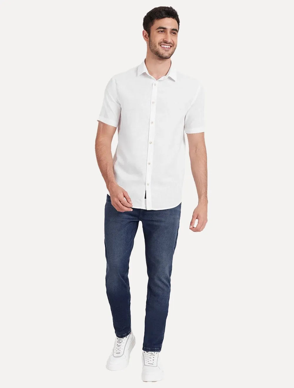 Camisa Aramis Masculina Manga Curta Slim Linho Algodão Branca