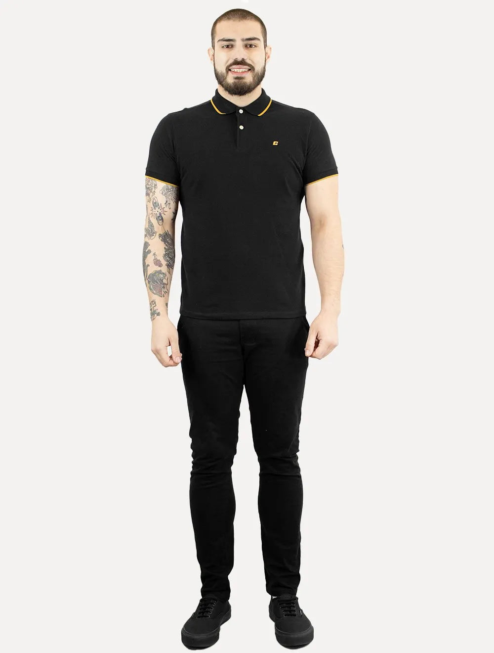 Polo Colcci Masculina Piquet Gold Frisos Mini Logo Preta