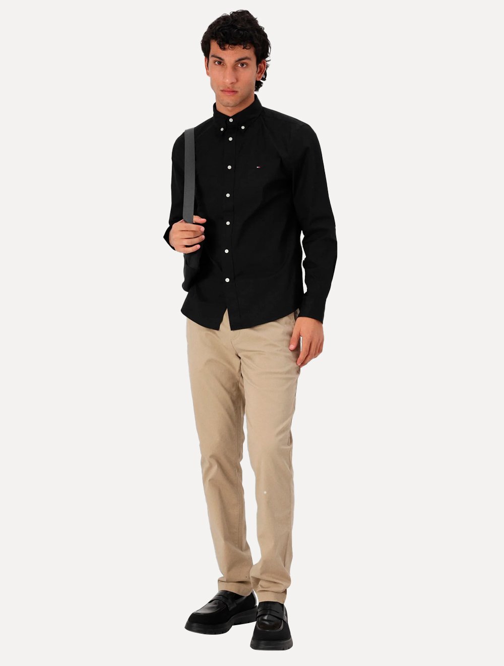 Camisa Tommy Hilfiger Masculina Regular Core Flex Poplin Preta