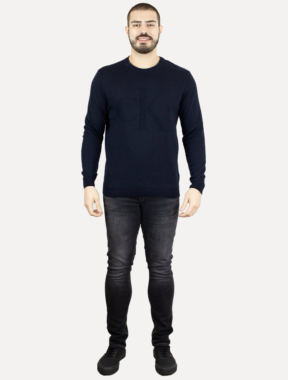 Suéter Calvin Klein Jeans Masculino Tricot Maxi CK Azul Marinho