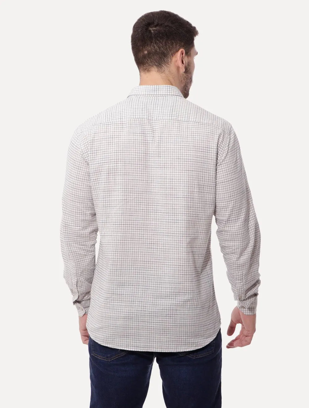 Camisa Dudalina Masculina Comfort Slub Cotton Xadrez Off-White