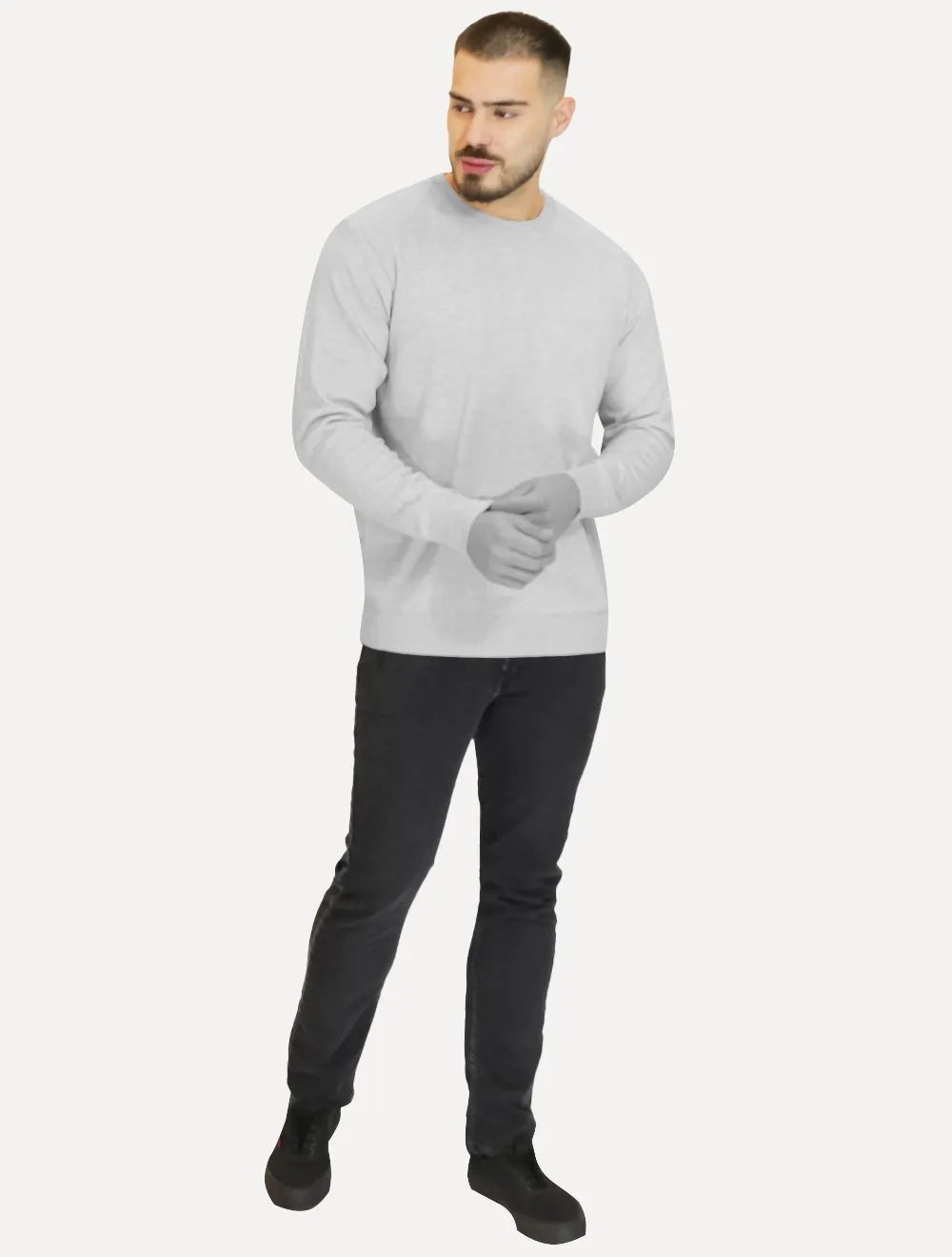 Suéter Náutica Masculino Tricot Crewneck Liso Cinza Mescla Claro