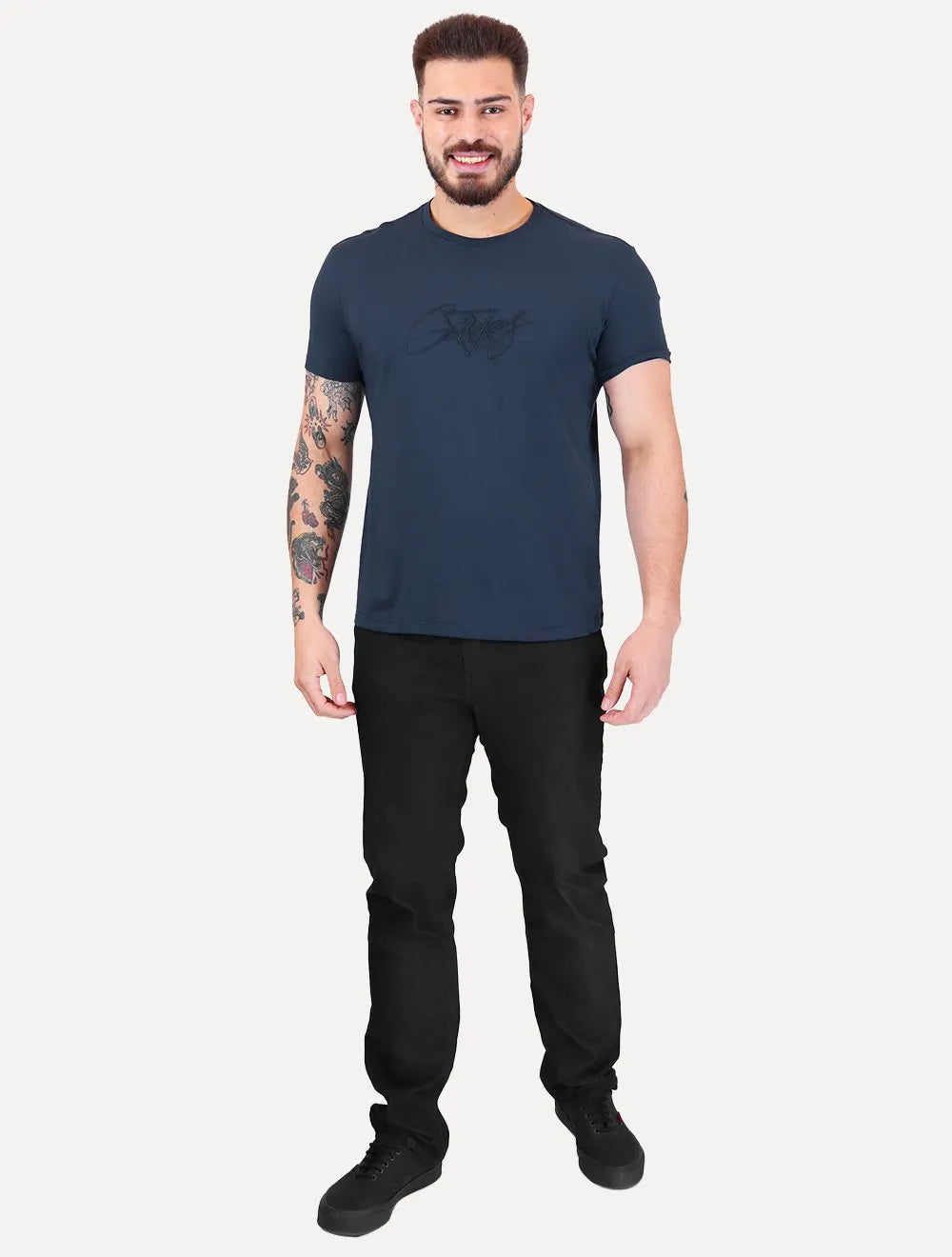 Camiseta Guess Masculina Signature Logo Triangle Azul Marinho