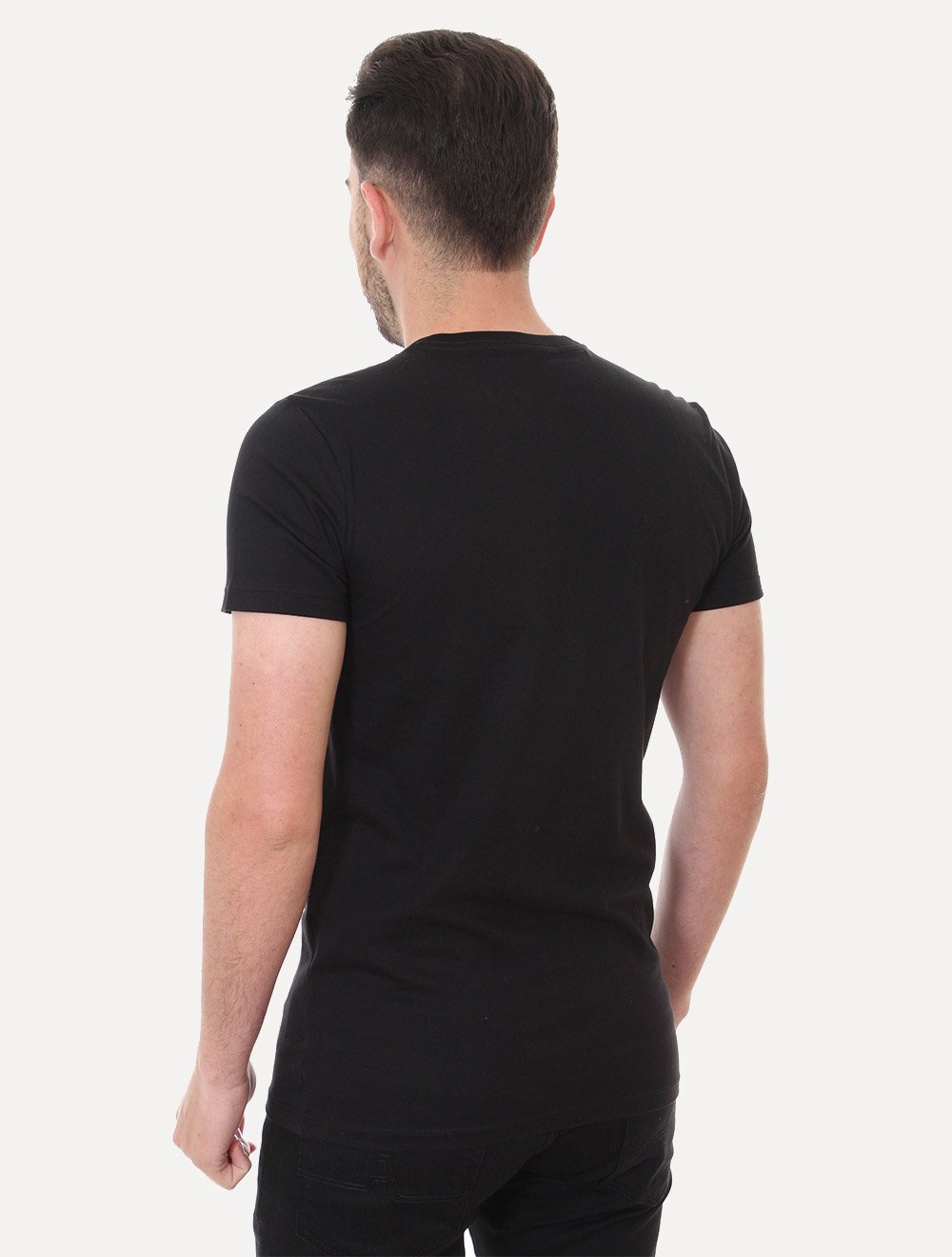 Camiseta Calvin Klein Swimwear Masculina V-Neck Slim Fit Logo Preta