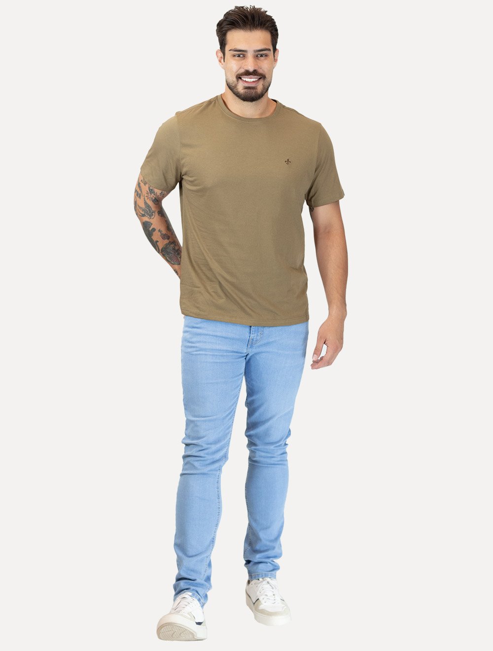 Camiseta Dudalina Masculina Essentials Modal Logo Marrom Claro
