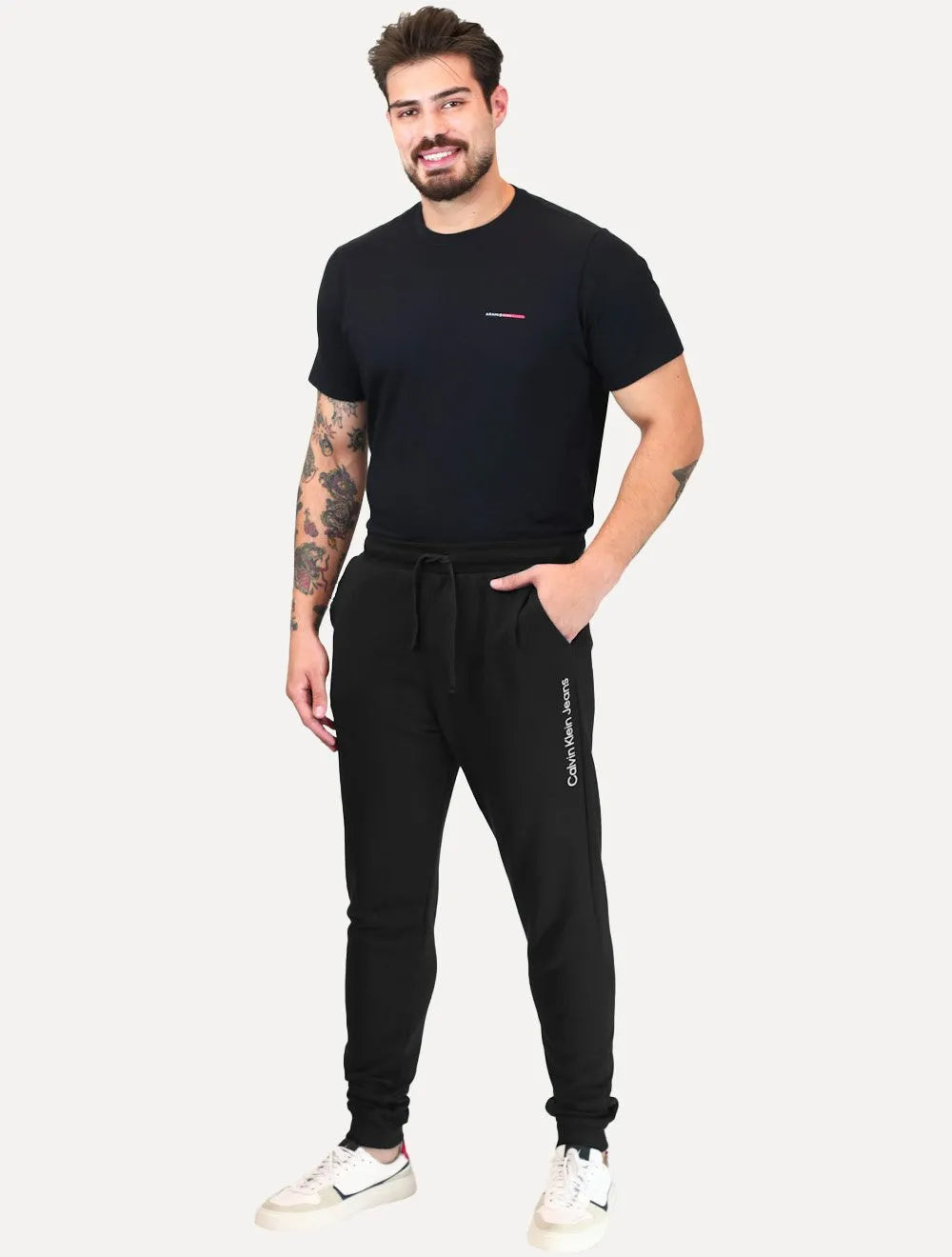 Calça Calvin Klein Jeans Masculina Moletom Side New Logo Preta