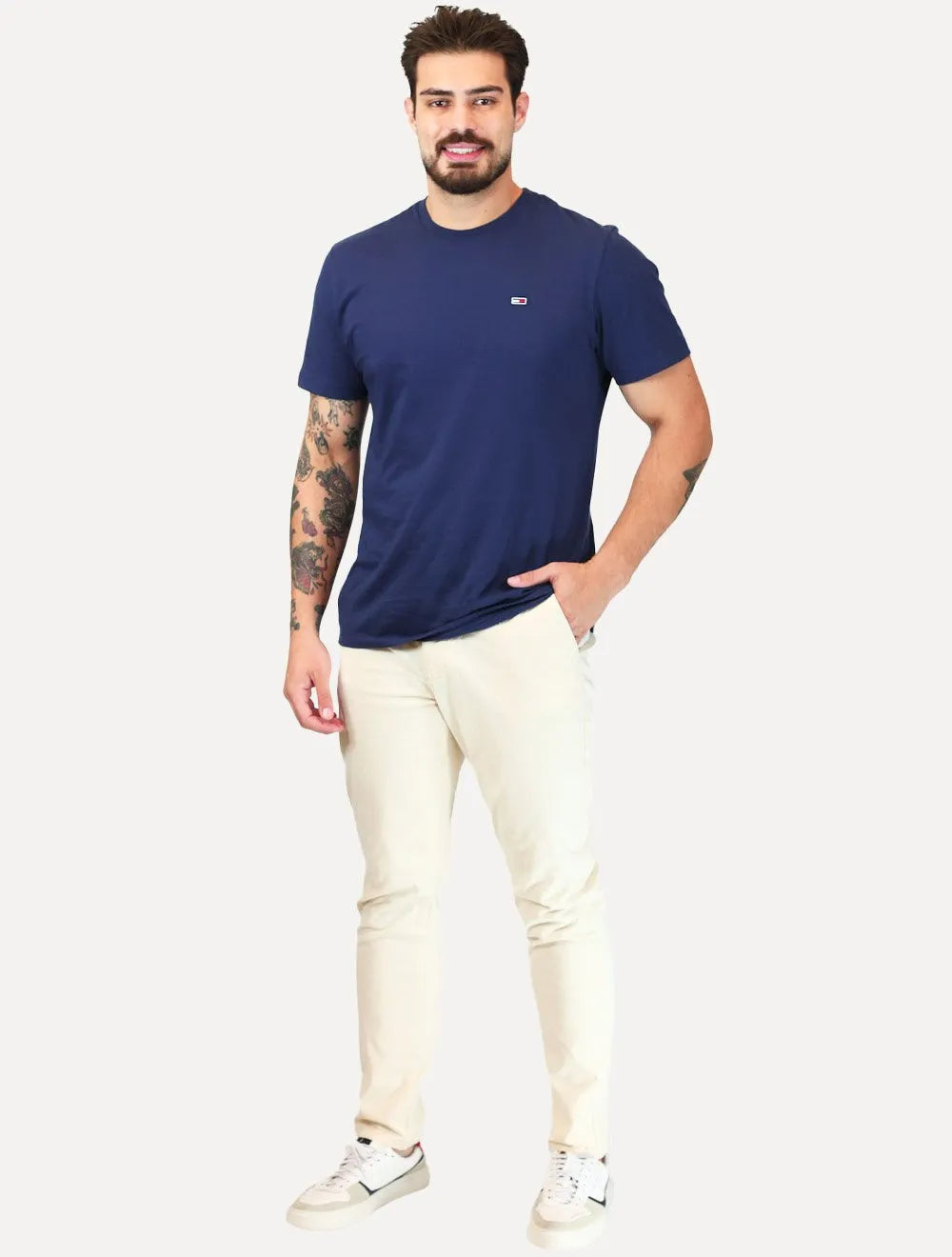 Calça Dudalina Masculina Sarja Slim Faca Color Cáqui Claro